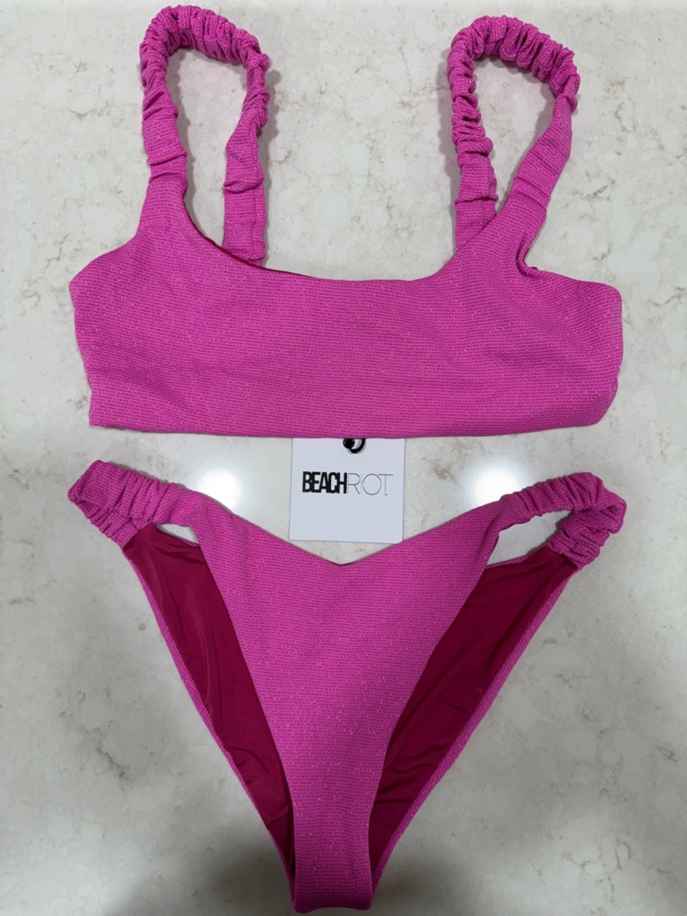 Beach Riot Bright Hot Pink Textured Bikini